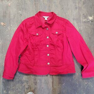 Christopher & Banks Jacket Women Large Red Denim Button Front Rhinestone Trucker